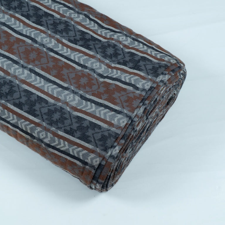 Gray & Brown Stripe Cotton Jacquard Fabric (Sku: JF-10)