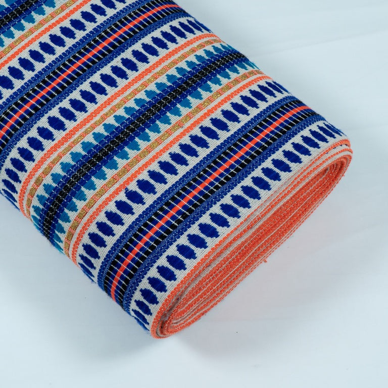 Blue & Orange Cotton Blend Capsule Jacquard (Sku: J-406)