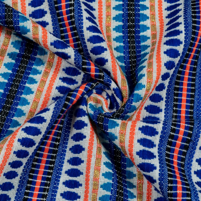 Blue & Orange Cotton Blend Capsule Jacquard (Sku: J-406)