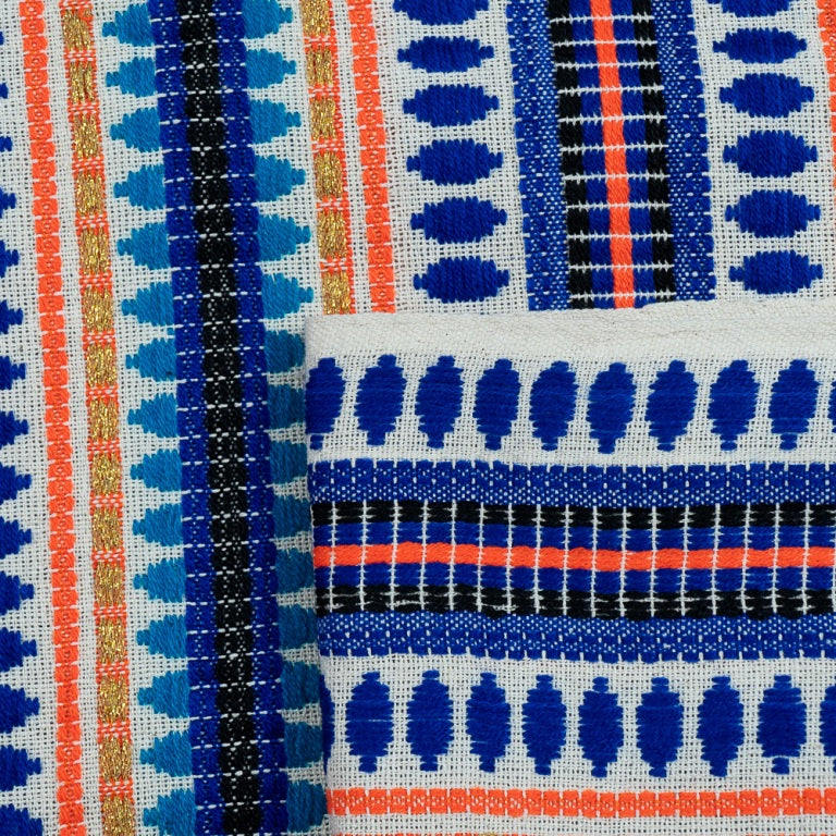 Blue & Orange Cotton Blend Capsule Jacquard (Sku: J-406)