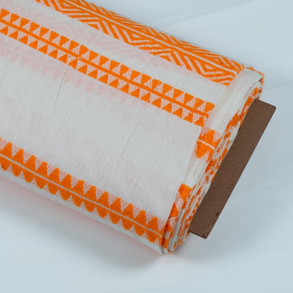 Orange & White Cotton Acrylic Blend Jacquard | SKU: JDD-242