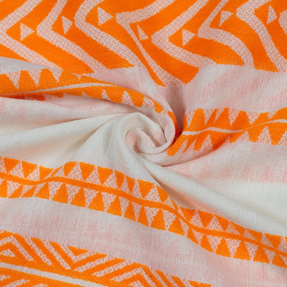 Orange & White Cotton Acrylic Blend Jacquard | SKU: JDD-242