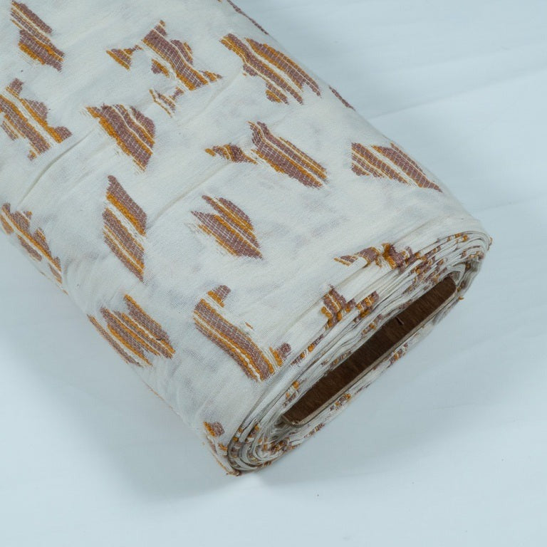 White & Brown, Yellow Cotton Jacquard Fabric (Sku: JF-11)