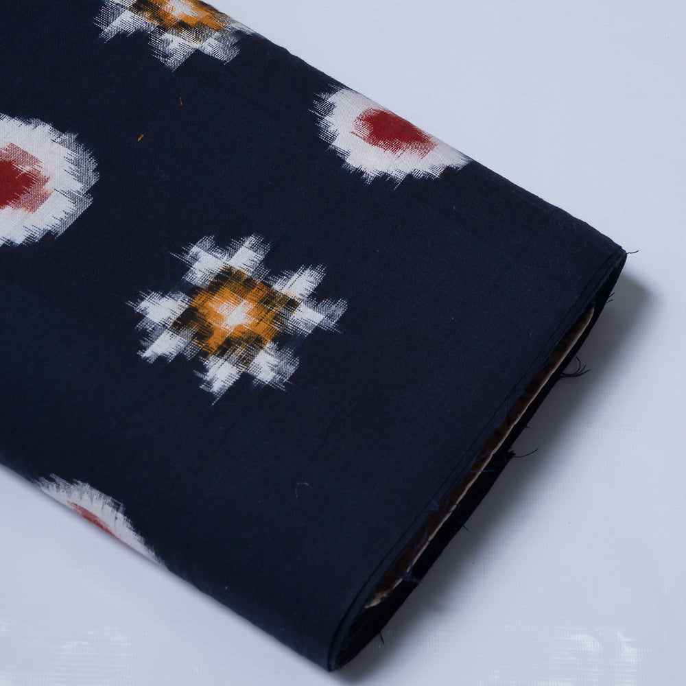 Navy Blue Base Multicolor Handwoven Cotton Double Ikat |
