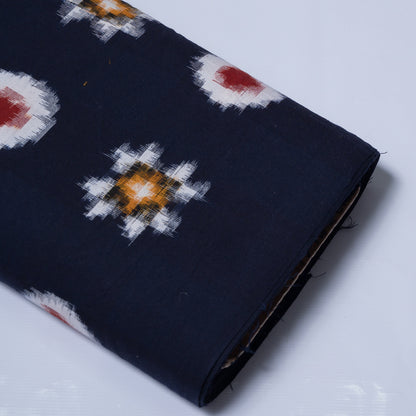 Navy Blue Base Multicolor Handwoven Cotton Double Ikat |