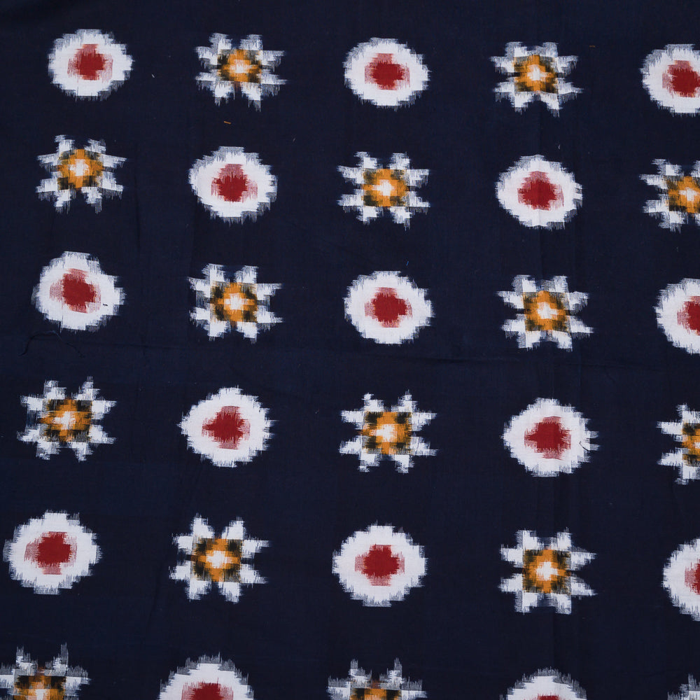Navy Blue Base Multicolor Handwoven Cotton Double Ikat |