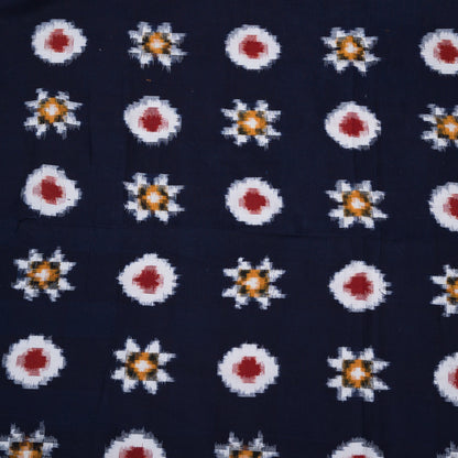 Navy Blue Base Multicolor Handwoven Cotton Double Ikat |