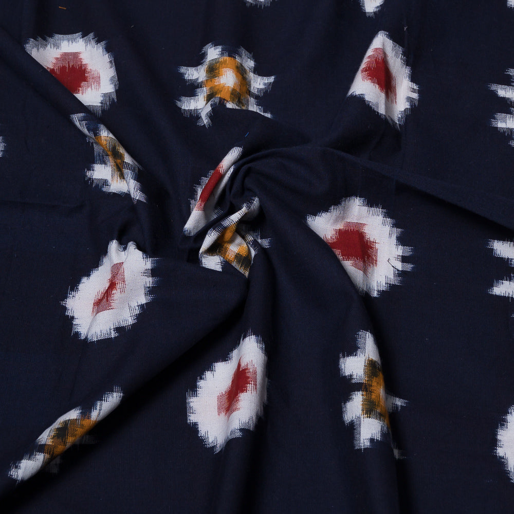 Navy Blue Base Multicolor Handwoven Cotton Double Ikat |