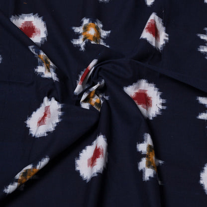 Navy Blue Base Multicolor Handwoven Cotton Double Ikat |