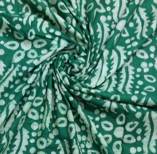 Green color Cotton Hand Block Print Fabric (SKU: B-104)