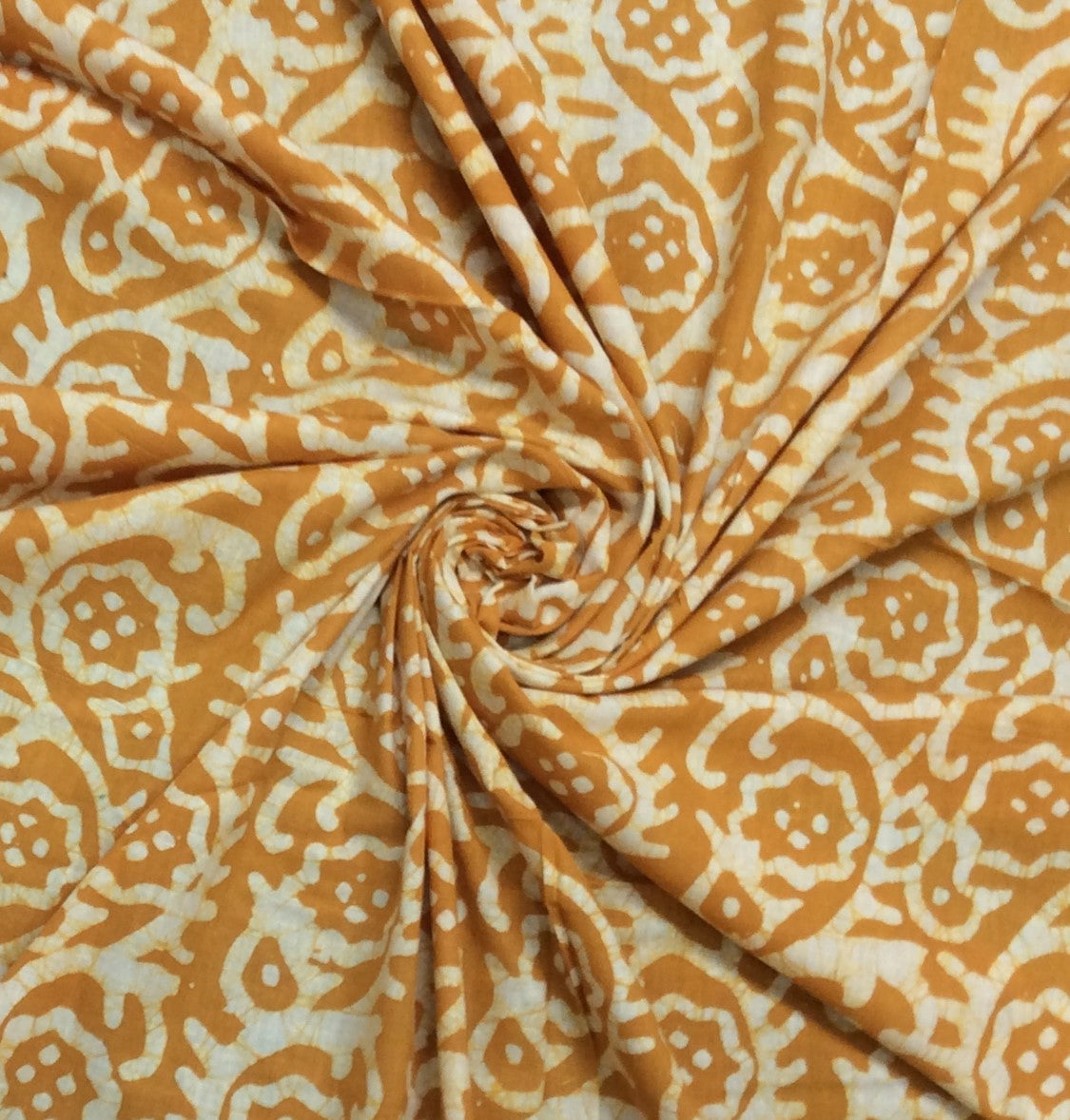 Yellow, White Hand Block Print Cotton Fabric (SKU: B-106)