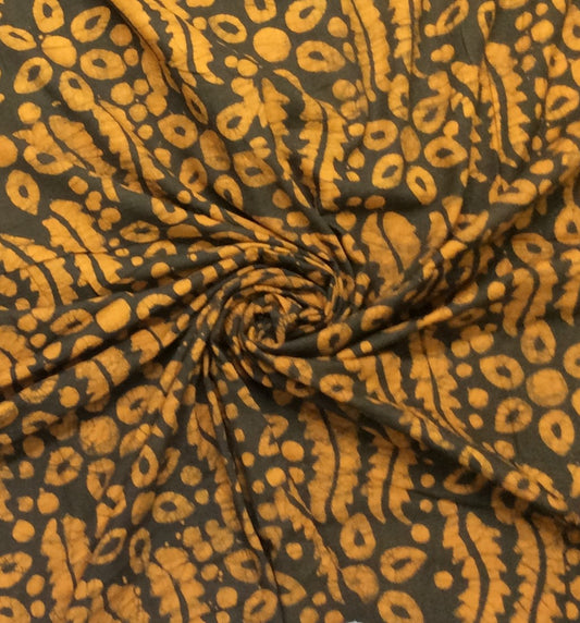 Yellow, Black Hand Block Print Cotton Fabric (SKU: B-108)