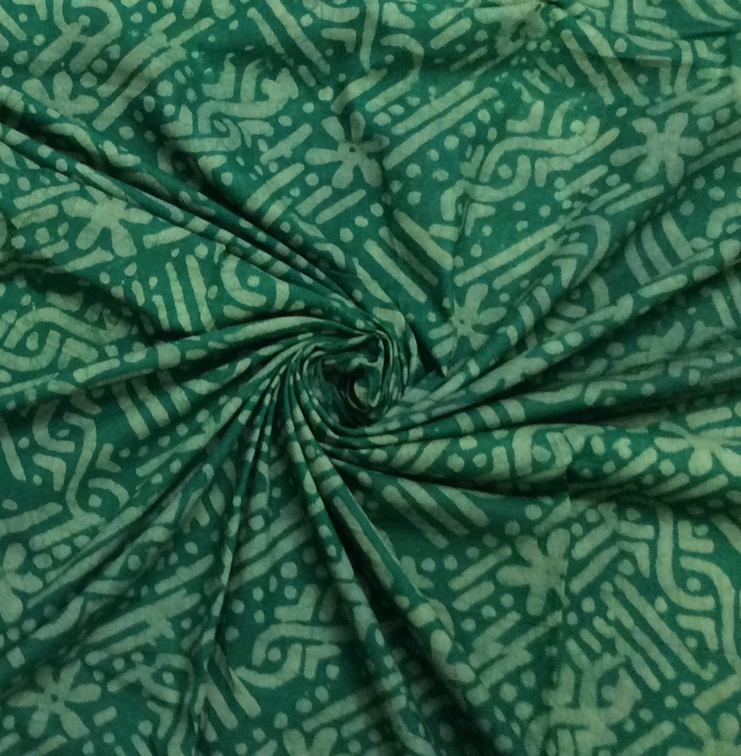 Green color Cotton Hand Block Print Fabric (SKU: B-109)