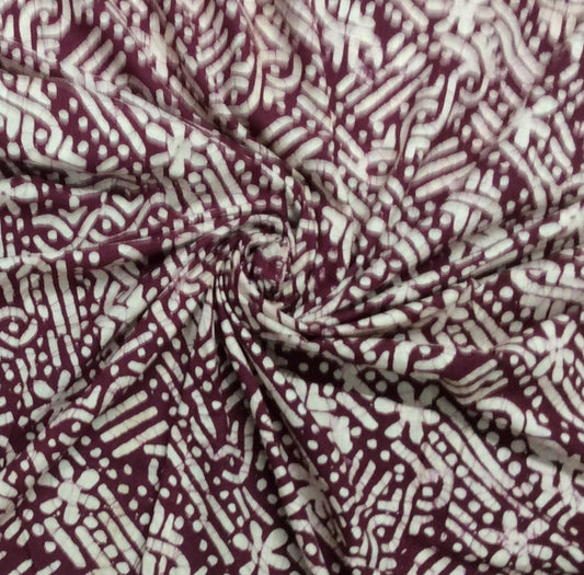 Wine, White color Hand Block Print Cotton Fabric (SKU: B-110)