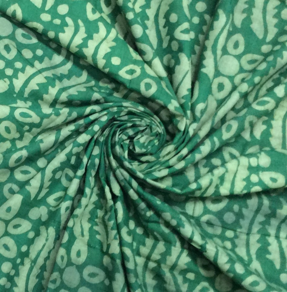 Green color Hand Block Print Cotton Fabric (SKU: B-112)