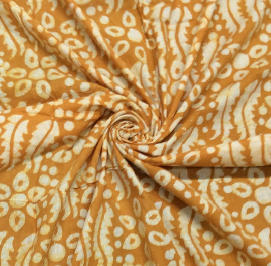 Yellow, White Cotton Hand Block Print Fabric (SKU: B-113)
