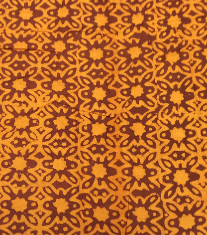 Yellow, Brown Cotton Hand Block Print Fabric (SKU: B-114)