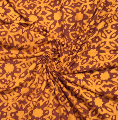 Yellow, Brown Cotton Hand Block Print Fabric (SKU: B-114)