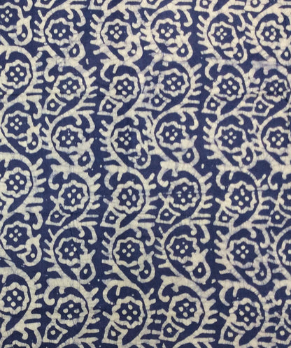Blue, White Cotton Hand Block Print Fabric (SKU: B-115)
