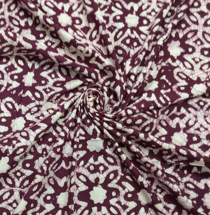 Wine, White Cotton Hand Block Print Fabric (SKU: B-116)