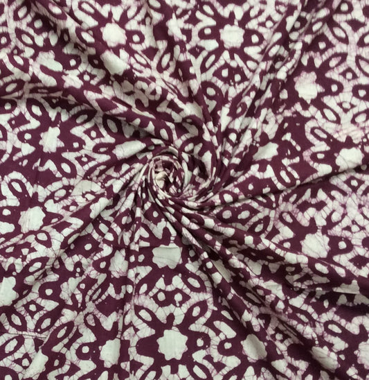 Wine, White Cotton Hand Block Print Fabric (SKU: B-116)