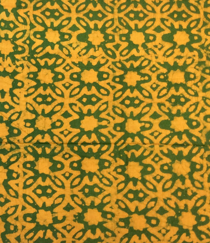 Green, Yellow color Cotton Hand Block Print Fabric (SKU: B-120)