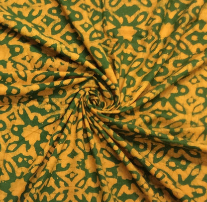 Green, Yellow color Cotton Hand Block Print Fabric (SKU: B-120)