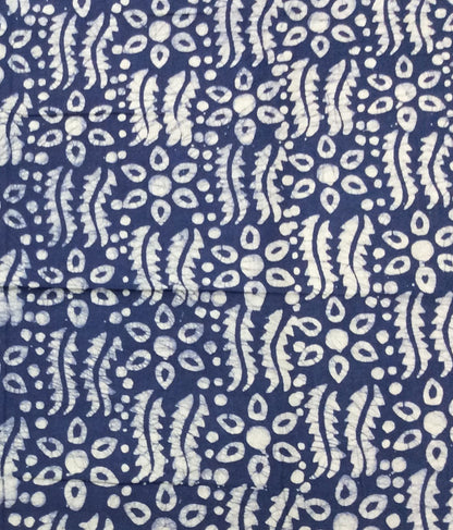 Blue, White Cotton Hand Block Print Fabric (SKU: B-121)