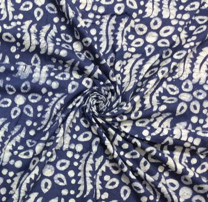 Blue, White Cotton Hand Block Print Fabric (SKU: B-121)