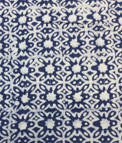 Blue, White Cotton Hand Block Print Fabric (SKU: B-122)