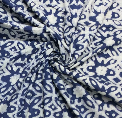 Blue, White Cotton Hand Block Print Fabric (SKU: B-122)