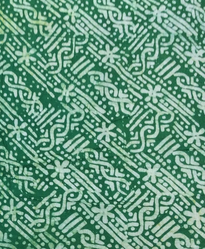 Green, White color Cotton Hand Block Batik Print Fabric (SKU: B-123)