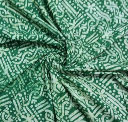 Green, White color Cotton Hand Block Batik Print Fabric (SKU: B-123)