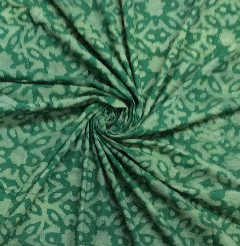 Green color Cotton Hand Block Print fabric (SKU: B-125)