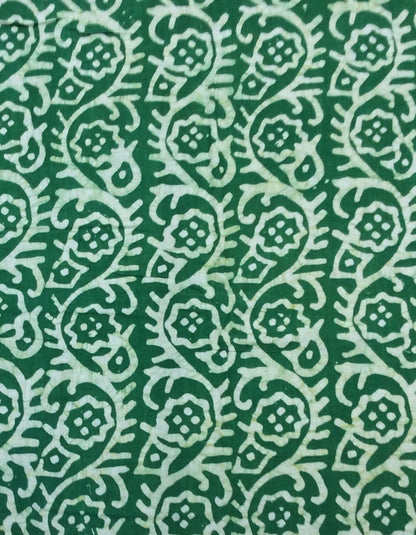 Green, White Cotton Hand Block Print Fabric (SKU: B-126)