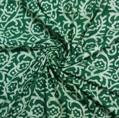 Green, White Cotton Hand Block Print Fabric (SKU: B-126)