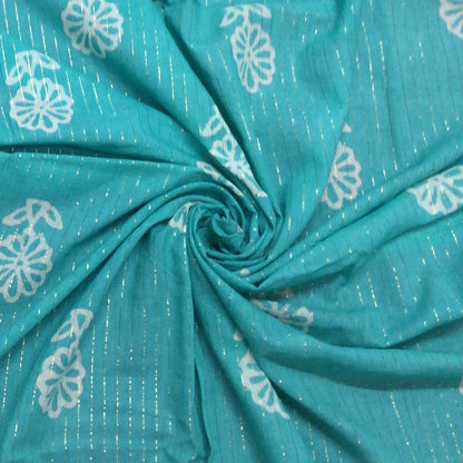 Sku Blue color Cotton Lurex Block Print Fabric (SKU: B-127)