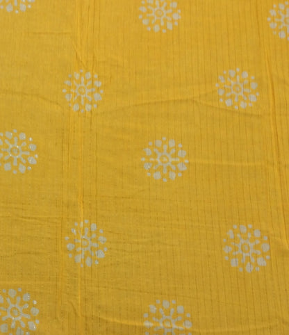 Yellow color Cotton Lurex Block Print Fabric (SKU: B-128)