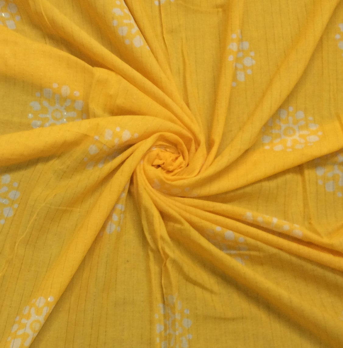 Yellow color Cotton Lurex Block Print Fabric (SKU: B-128)