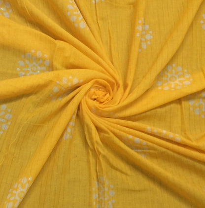 Yellow color Cotton Lurex Block Print Fabric (SKU: B-128)