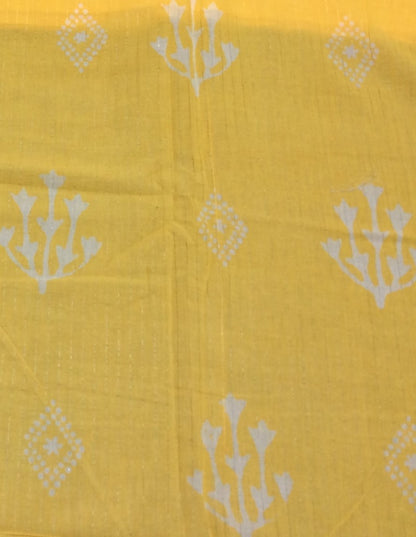 Yellow color Cotton Lurex Block Print Fabric (SKU: B-129)