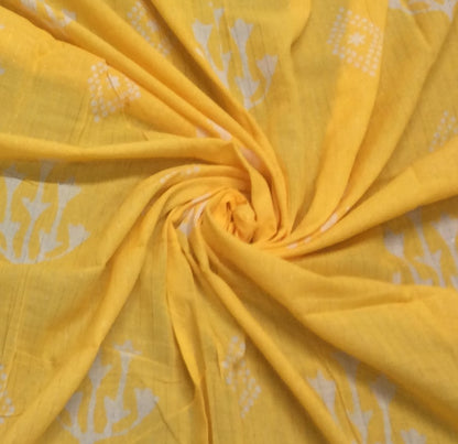Yellow color Cotton Lurex Block Print Fabric (SKU: B-129)