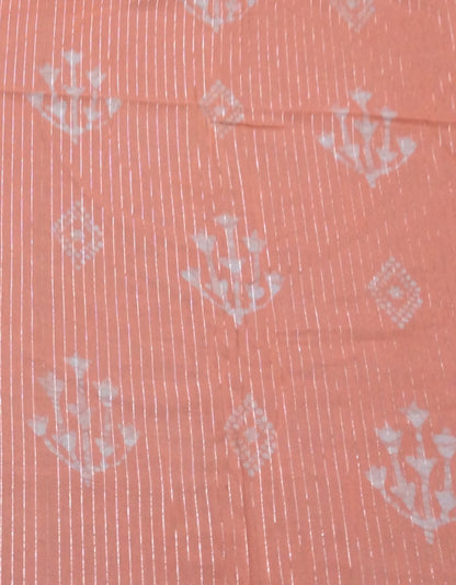 Peach color Cotton Lurex Block Print Fabric (SKU: B-130)