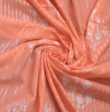 Peach color Cotton Lurex Block Print Fabric (SKU: B-130)