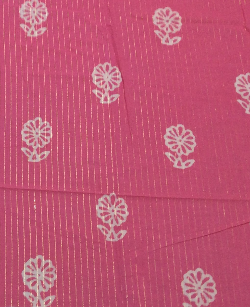 Pink color Cotton Lurex Block Print Fabric (SKU: B-131)