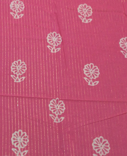 Pink color Cotton Lurex Block Print Fabric (SKU: B-131)