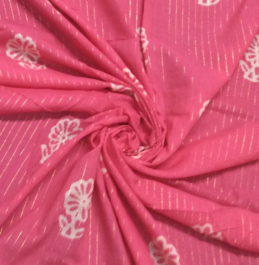 Pink color Cotton Lurex Block Print Fabric (SKU: B-131)