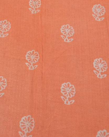 Orange color Cotton Lurex Block Print Fabric (SKU: B-132)