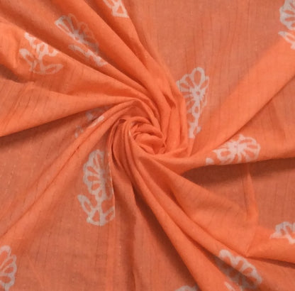 Orange color Cotton Lurex Block Print Fabric (SKU: B-132)