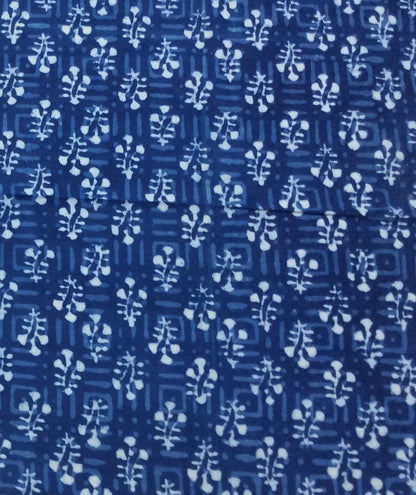 Blue color Cotton Indigo Hand Block Print Fabric (SKU: B-133)